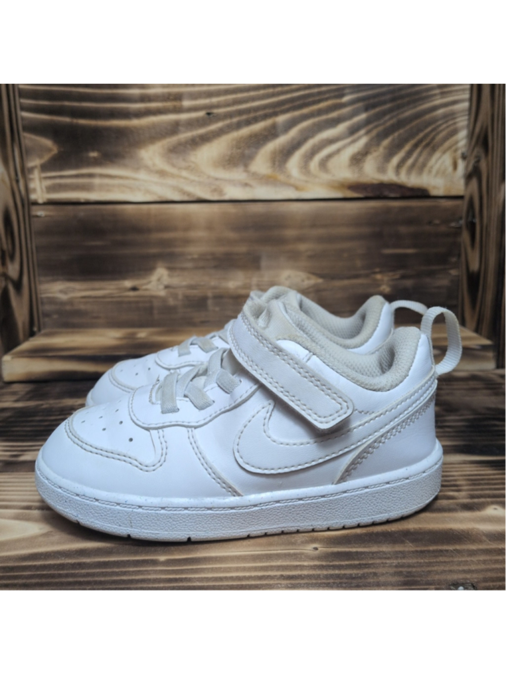 Nike Court Borough Low Shoes Toddler 8C Triple White Strap Sneakers DV5458-106